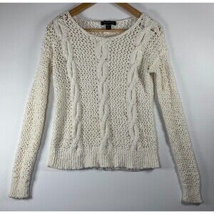 Tommy Bahama Womens Sweater XS Ivory White Open Knit Cable Pullover Long Sleeve